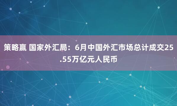 策略赢 国家外汇局：6月中国外汇市场总计成交25.55万亿元人民币